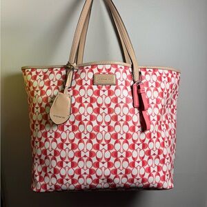 Coach Red and Cream Signature Tote